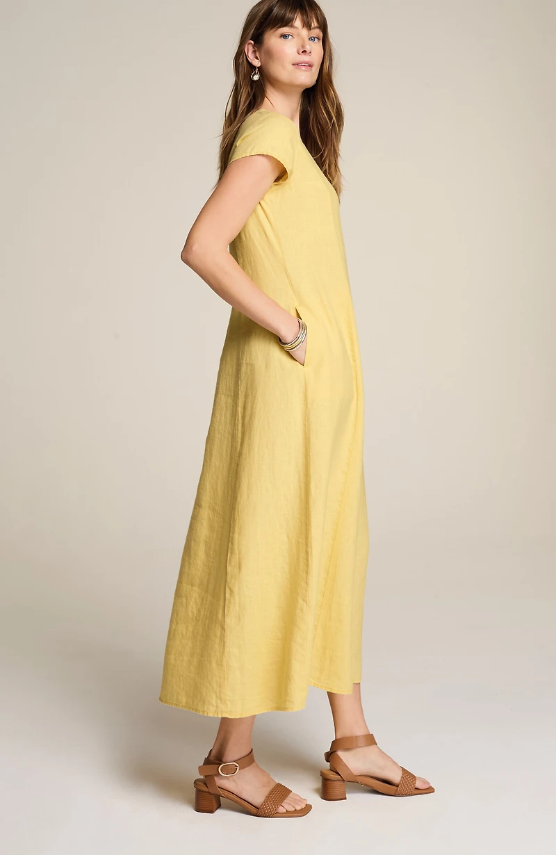 linen v-neck maxi dress
