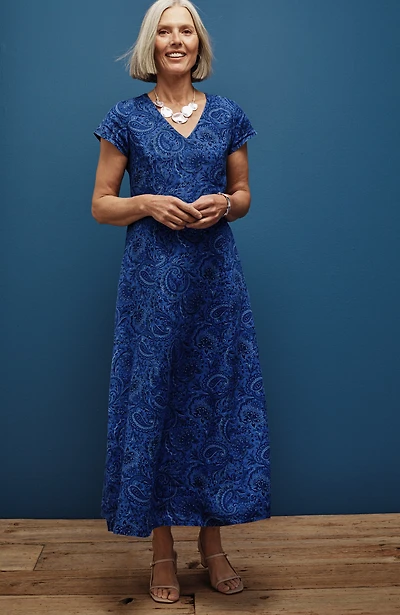 linen v-neck maxi dress