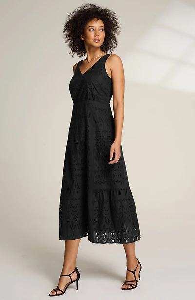 eyelet midi swing dress