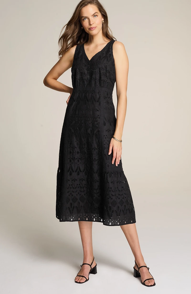eyelet midi swing dress