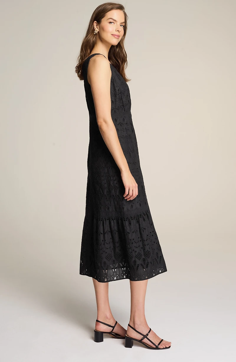 eyelet midi swing dress