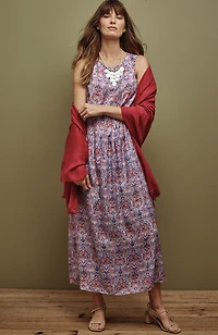 pintucked a-line maxi dress