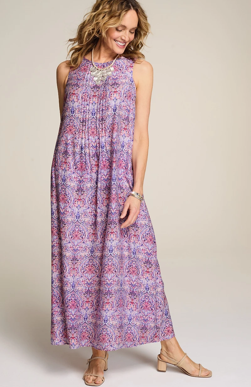 pintucked a-line maxi dress