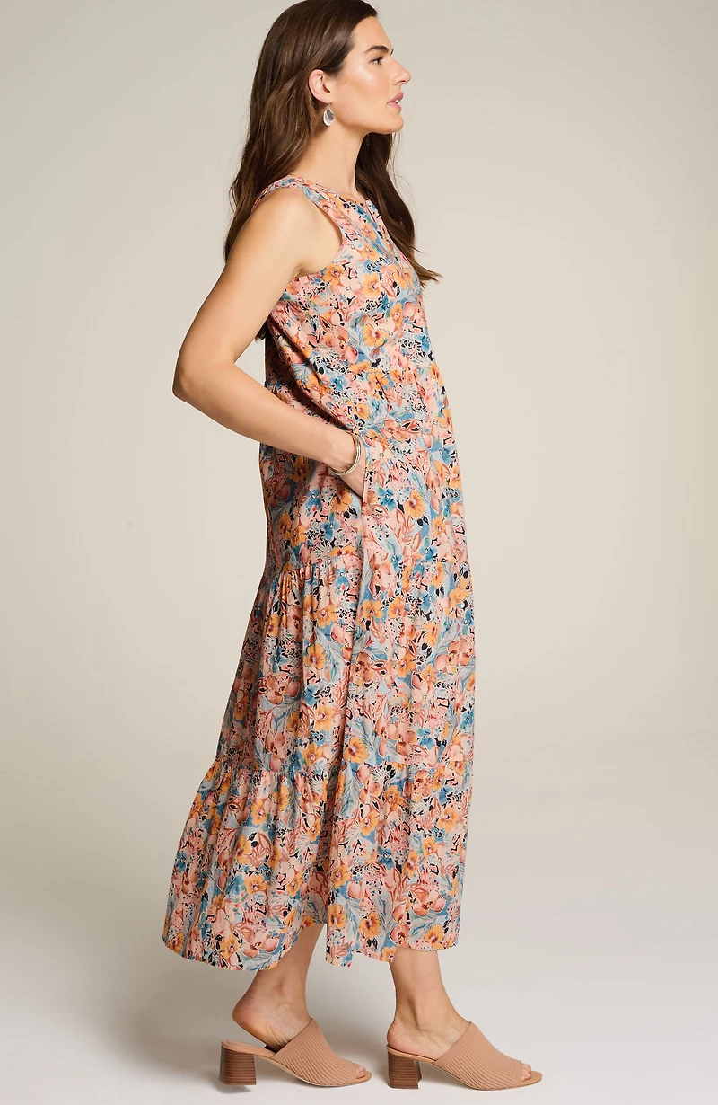 cotton voile tiered maxi dress