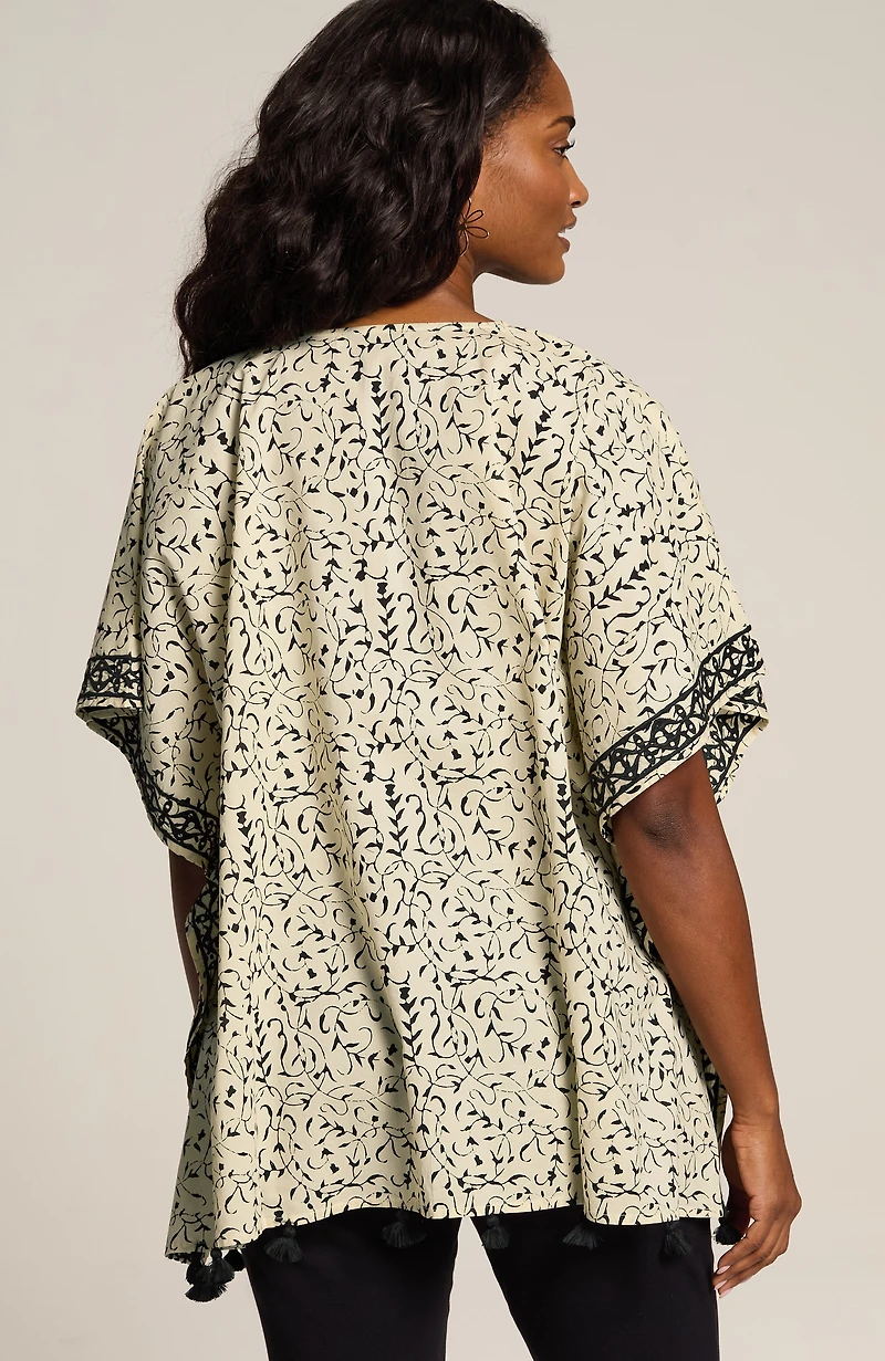 embroidered tasseled v-neck poncho