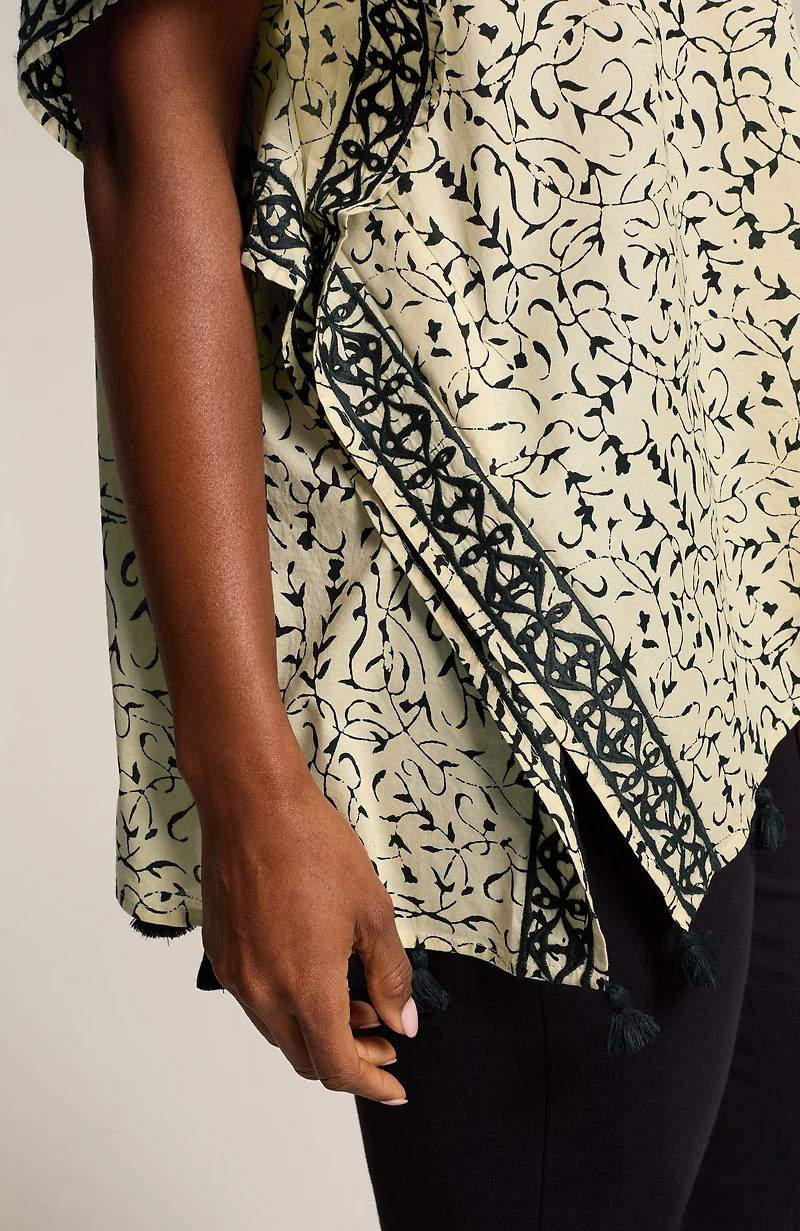 embroidered tasseled v-neck poncho