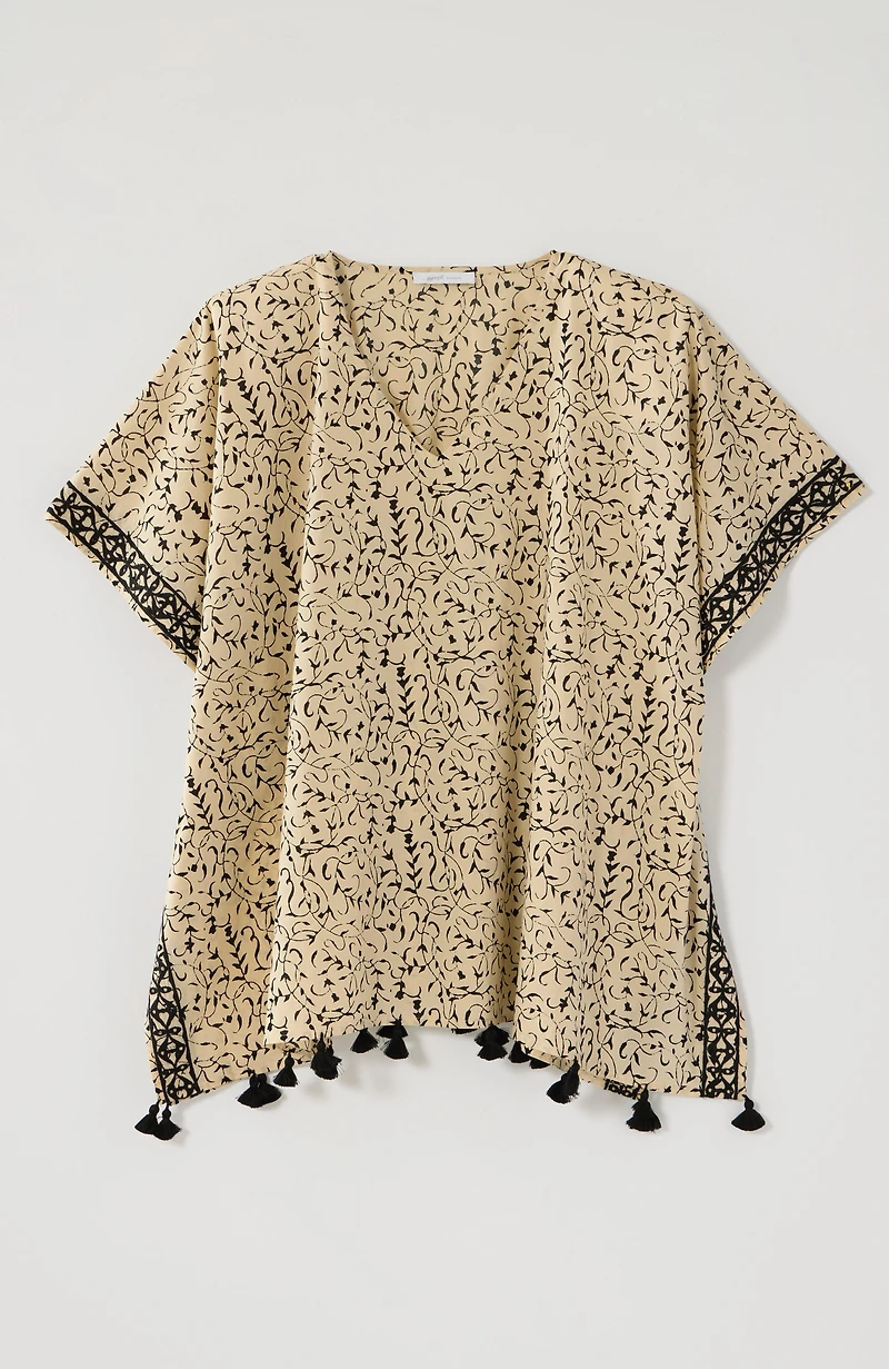 embroidered tasseled v-neck poncho