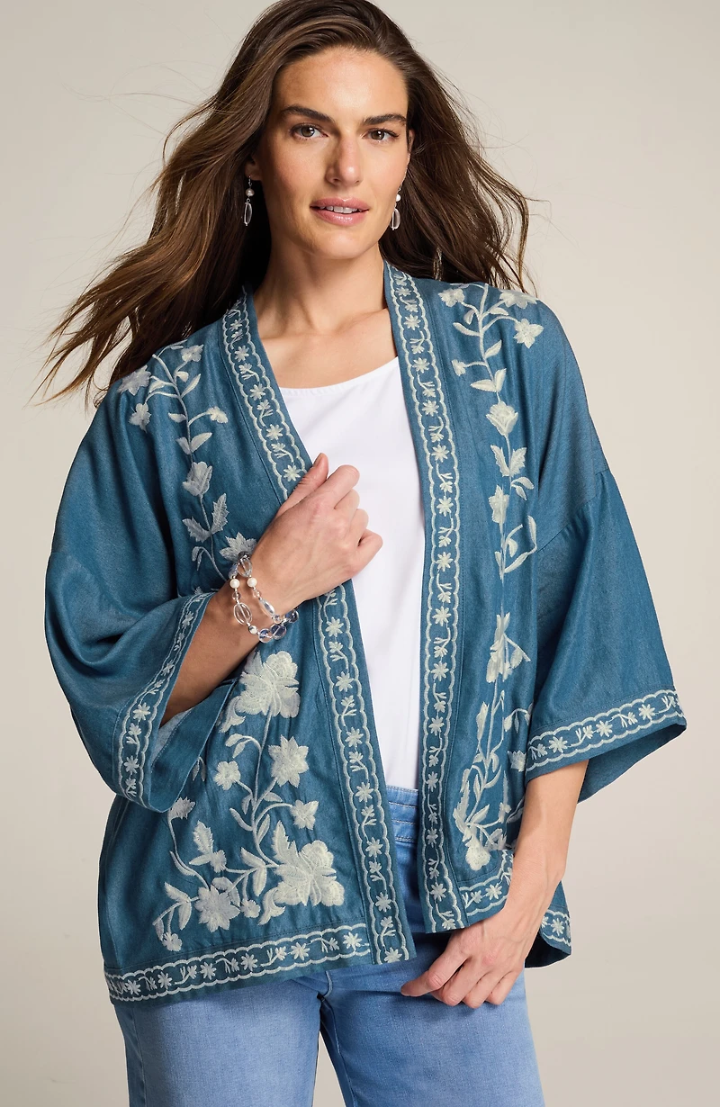 floral-embroidered soft jacket