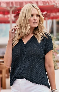 cable-knit short-sleeve pullover