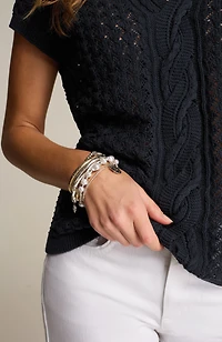 cable-knit short-sleeve pullover