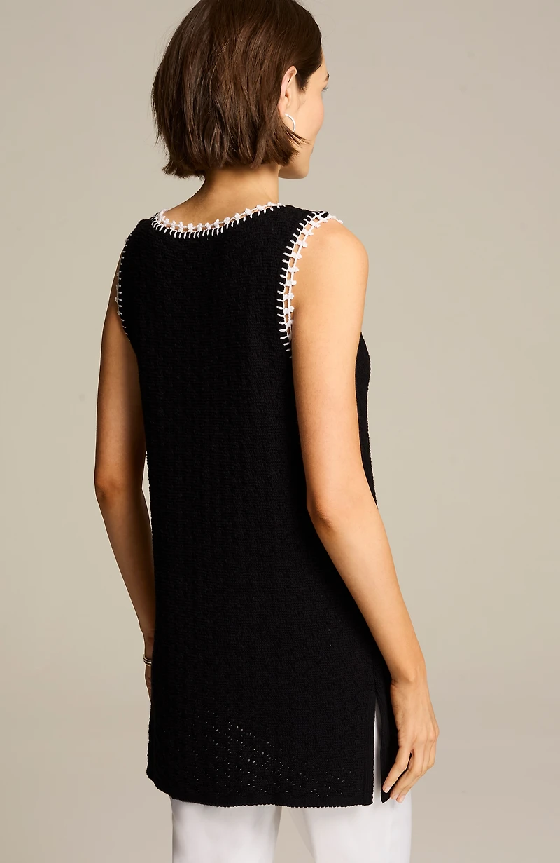 hand-embroidered-trim sweater tunic
