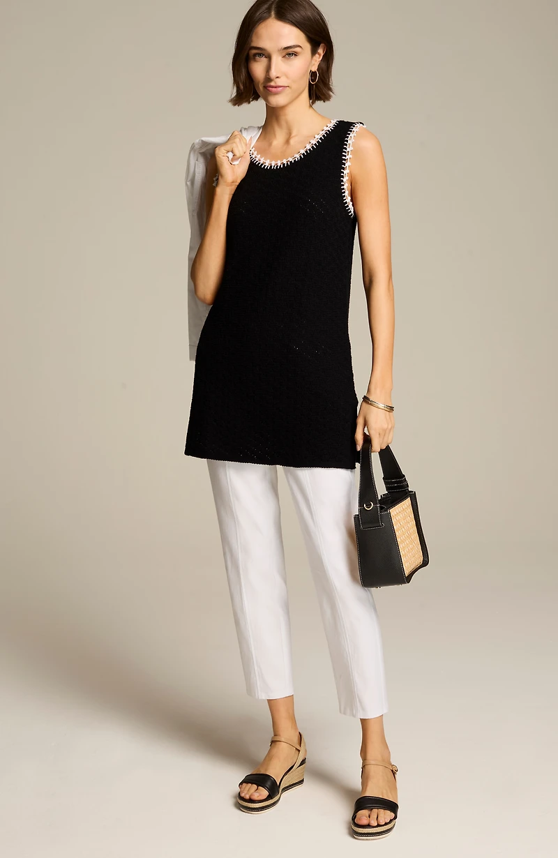 hand-embroidered-trim sweater tunic