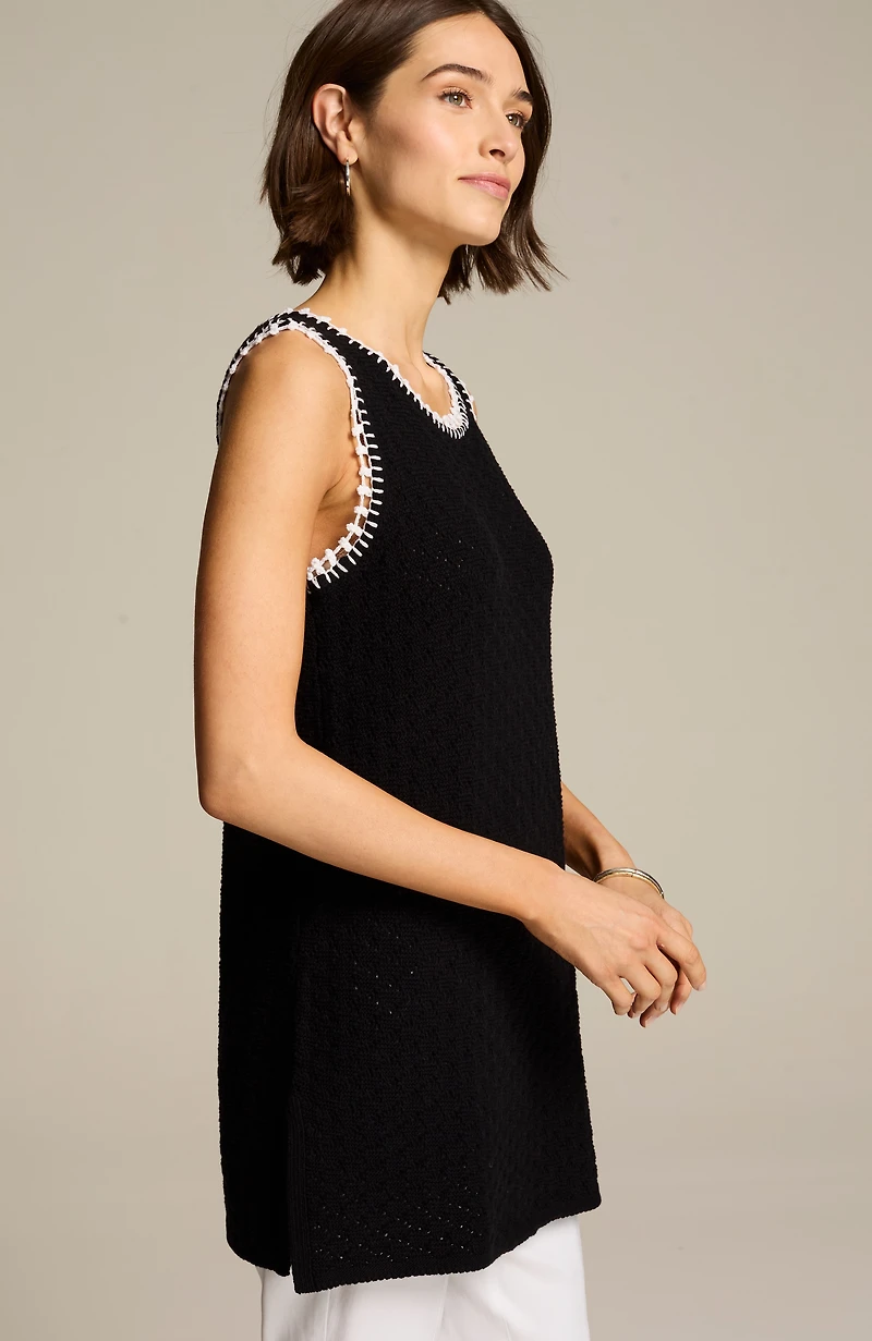 hand-embroidered-trim sweater tunic