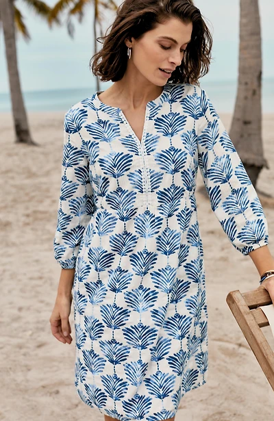 printed split-neck dress