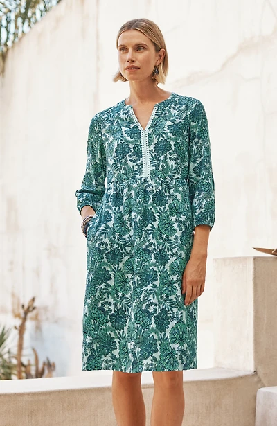 printed split-neck dress