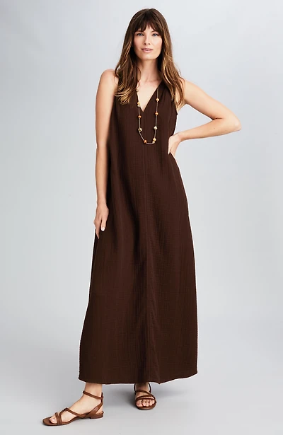 a-line cotton-gauze maxi dress
