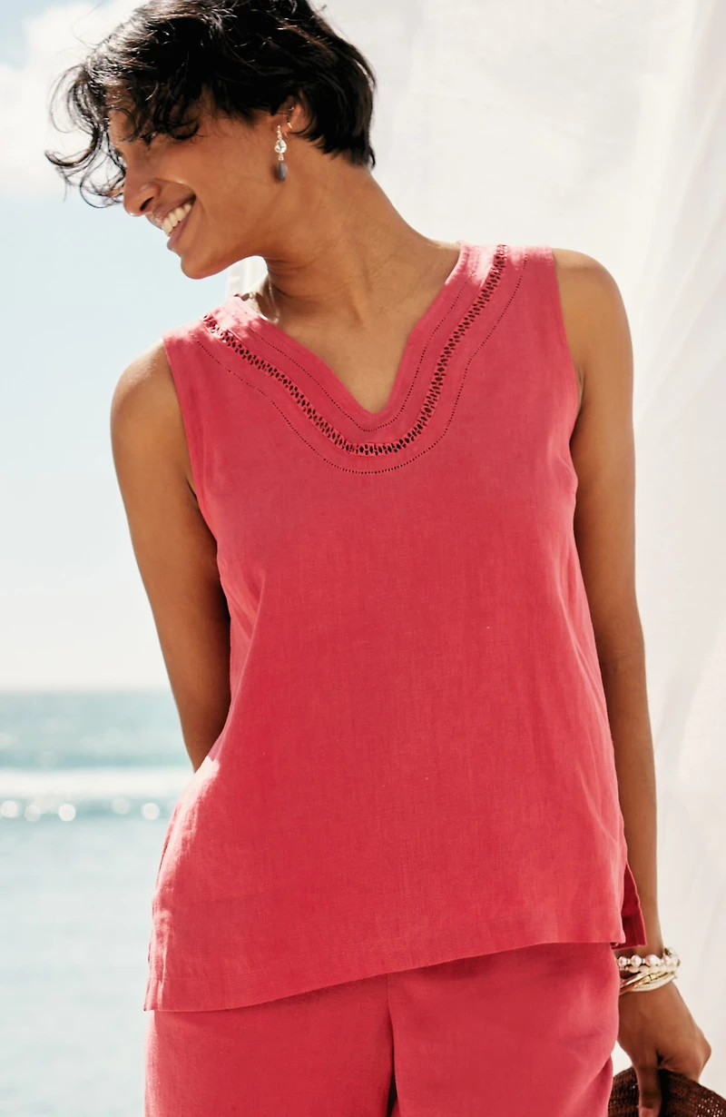 linen-trimmed tank