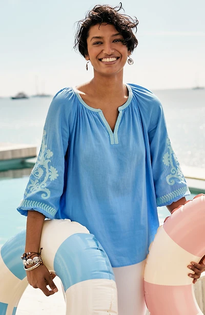 linen-blend embroidered popover