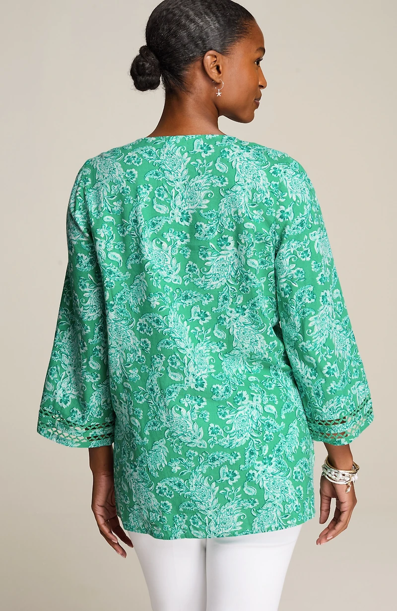 linen-blend trimmed tunic