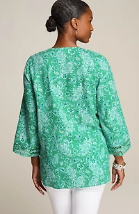 linen-blend trimmed tunic