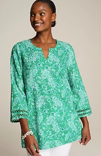 linen-blend trimmed tunic