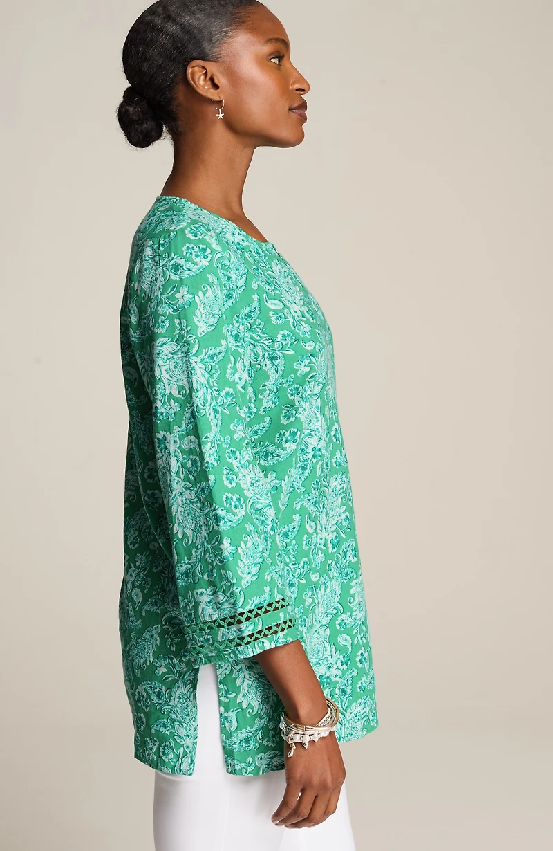 linen-blend trimmed tunic