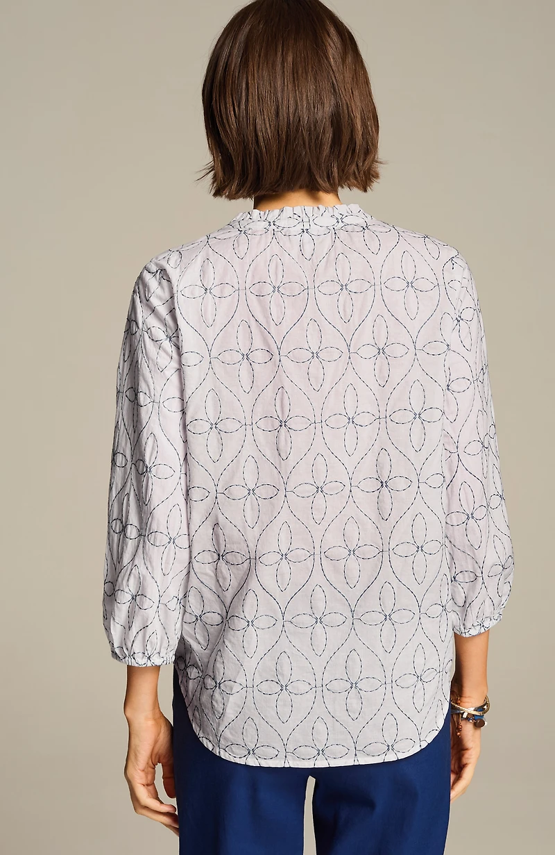 contrast-embroidered peasant top