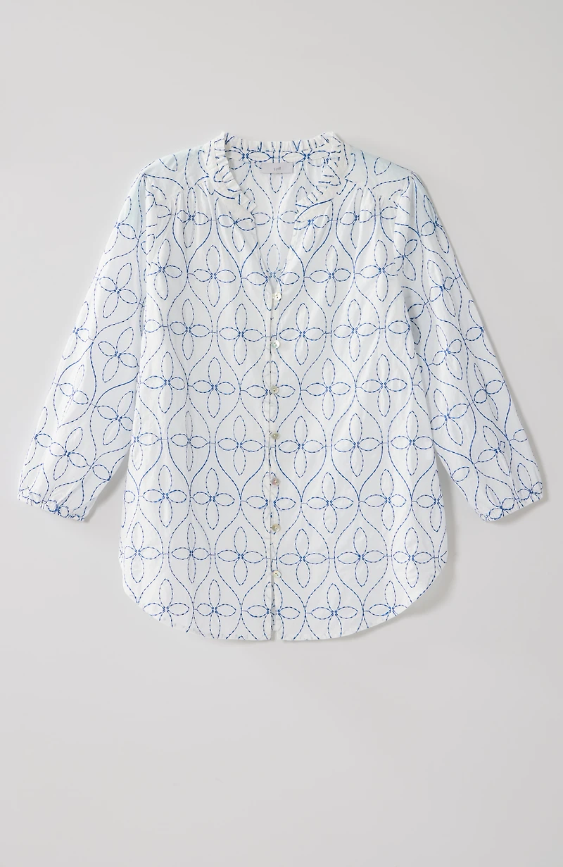 contrast-embroidered peasant top