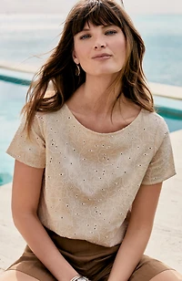 linen-blend embroidered tee