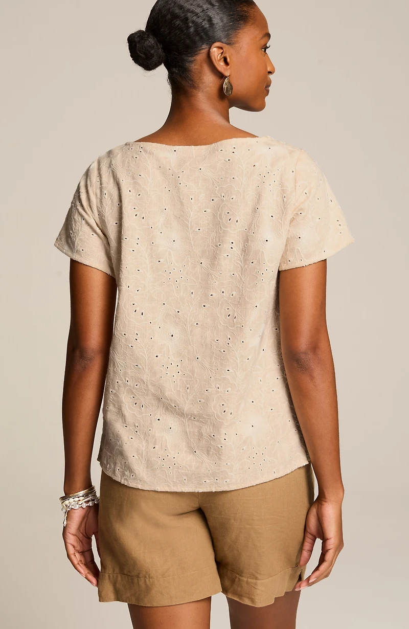 linen-blend embroidered tee