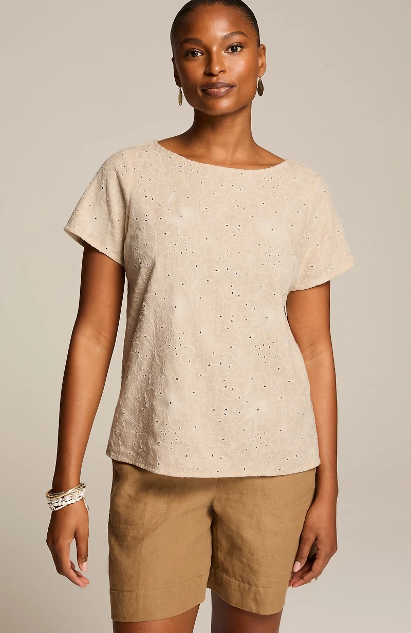 linen-blend embroidered tee