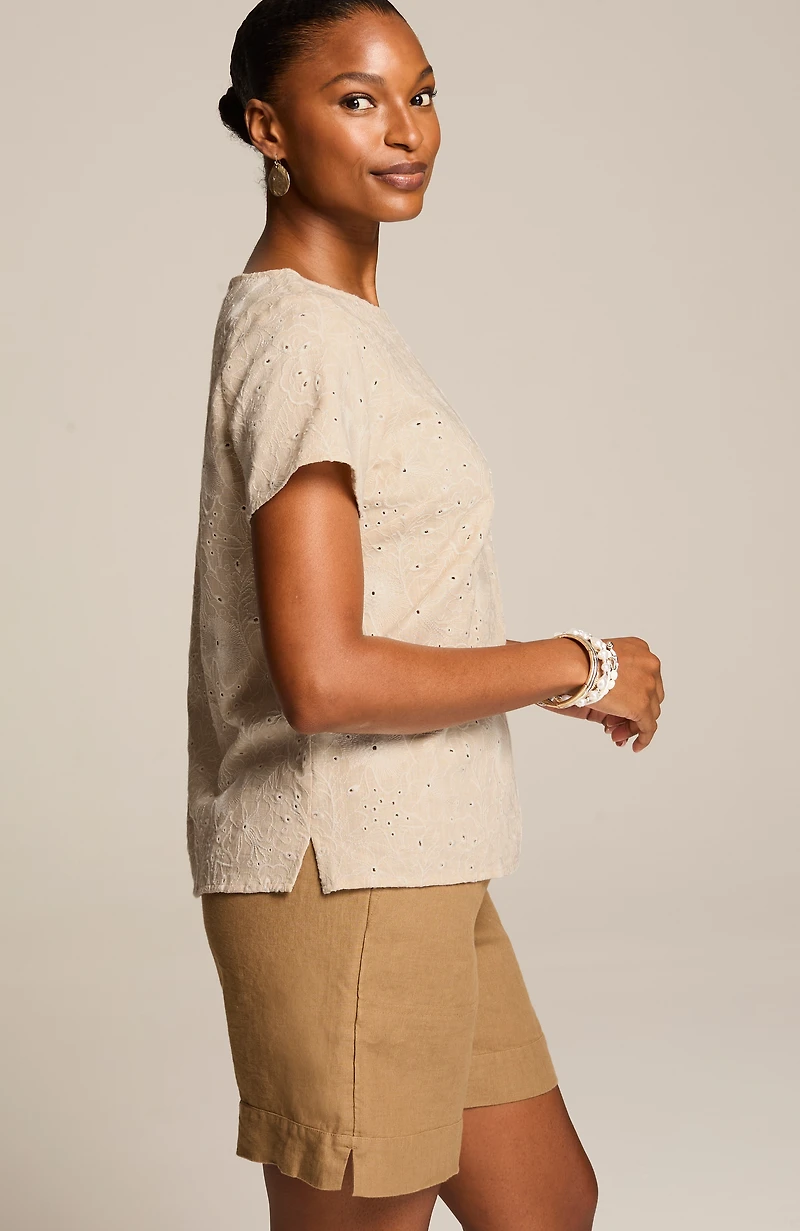 linen-blend embroidered tee