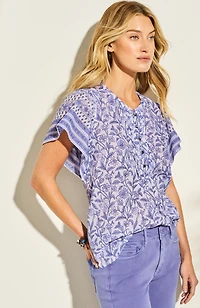 pintucked printed voile top