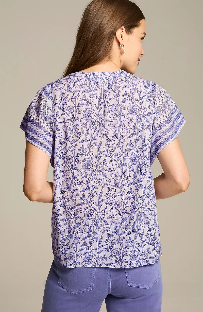 pintucked printed voile top