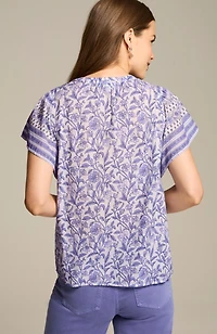 pintucked printed voile top