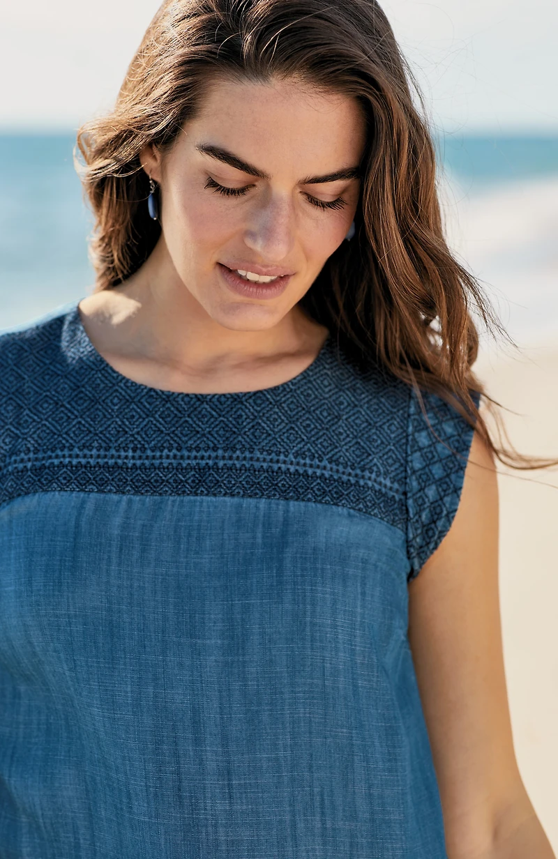 embroidered indigo midi dress
