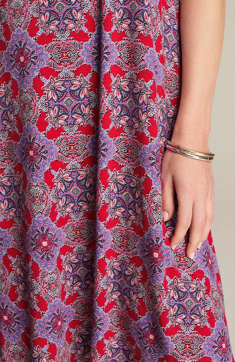 printed sleeveless swing dress