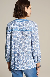 printed piped knit top