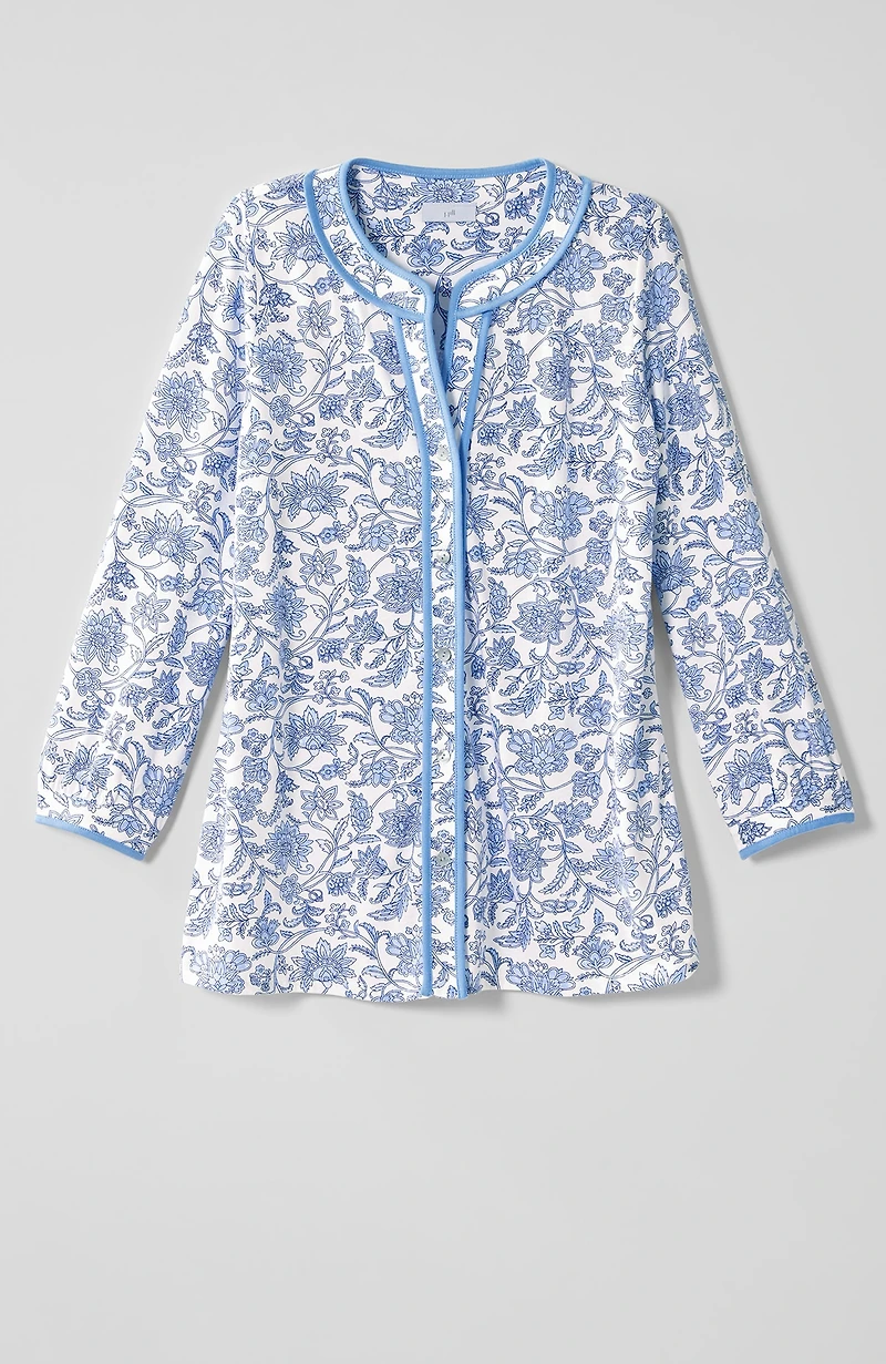printed piped knit top