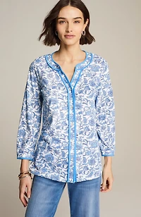 printed piped knit top