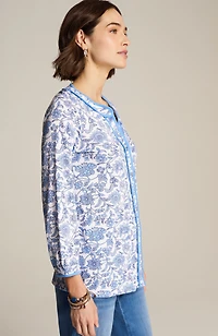 printed piped knit top