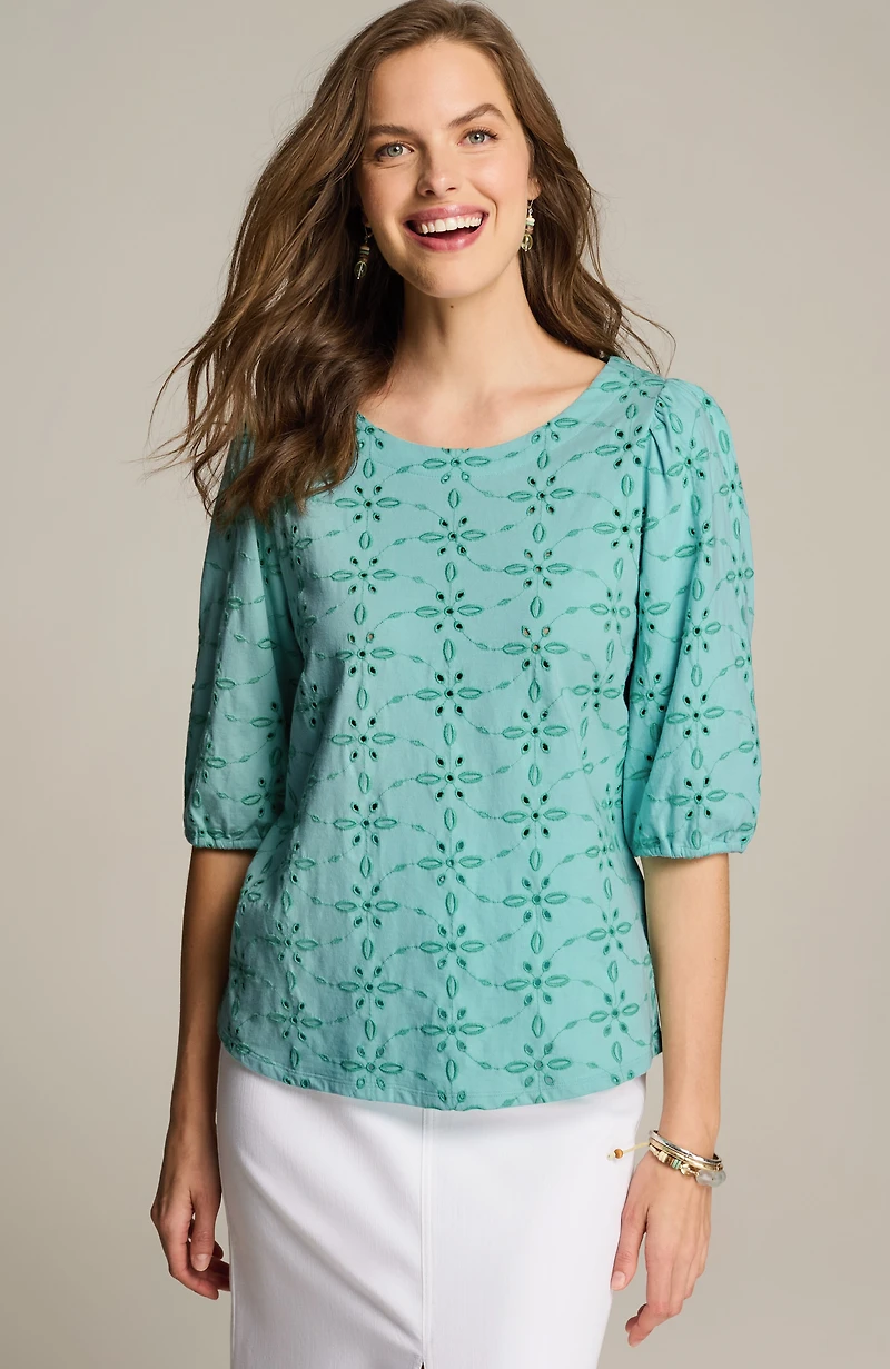 contrasting-eyelet knit top