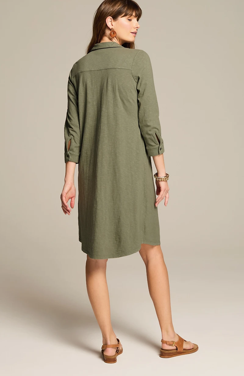 garment-dyed split-neck shirtdress