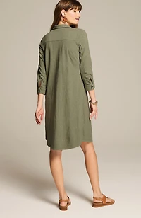 garment-dyed split-neck shirtdress