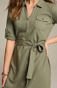 garment-dyed split-neck shirtdress