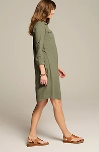 garment-dyed split-neck shirtdress