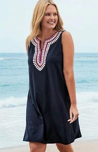 embroidered split-neck dress