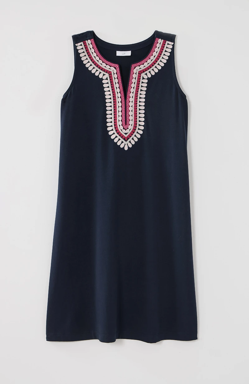 embroidered split-neck dress