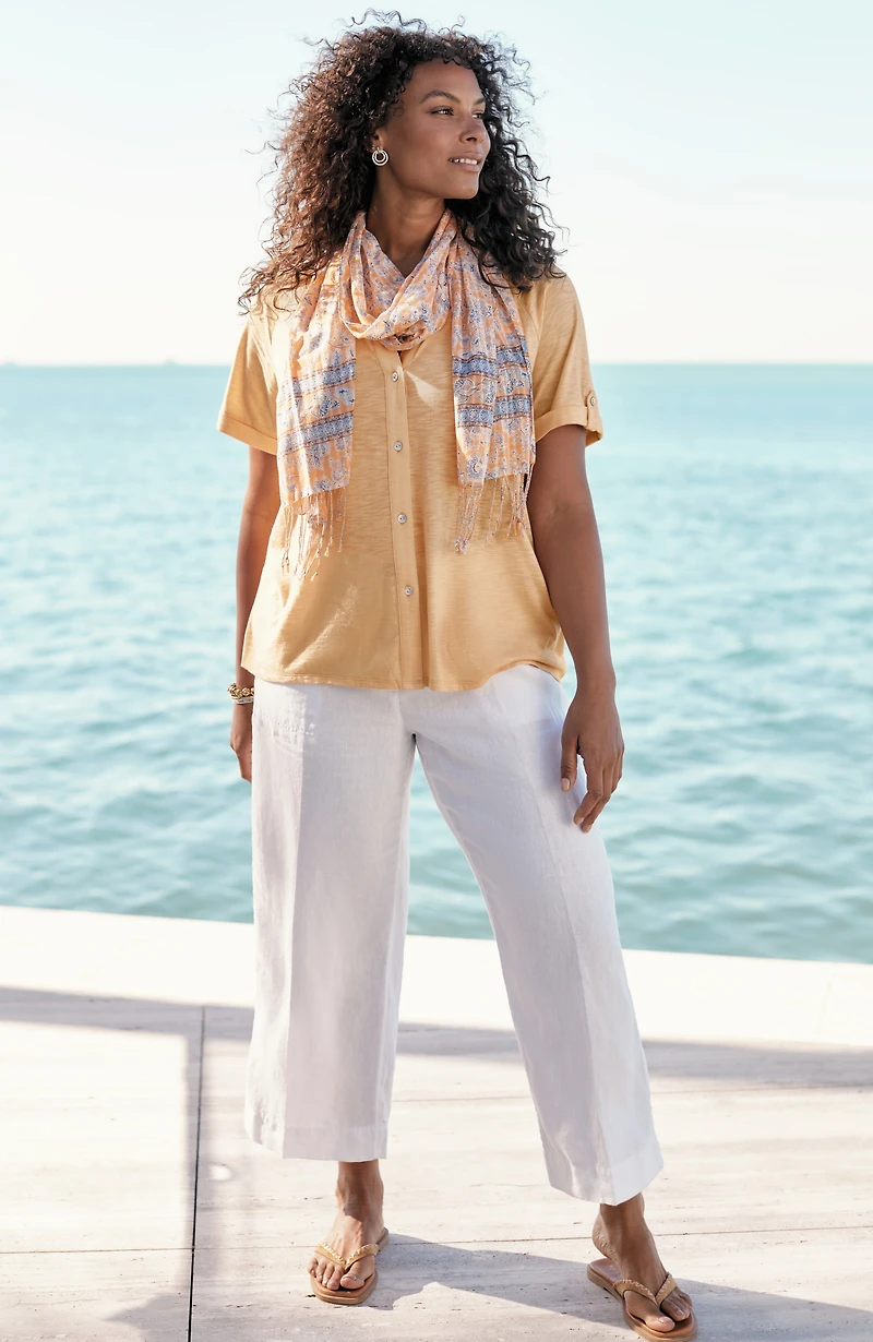 collared button-front knit top