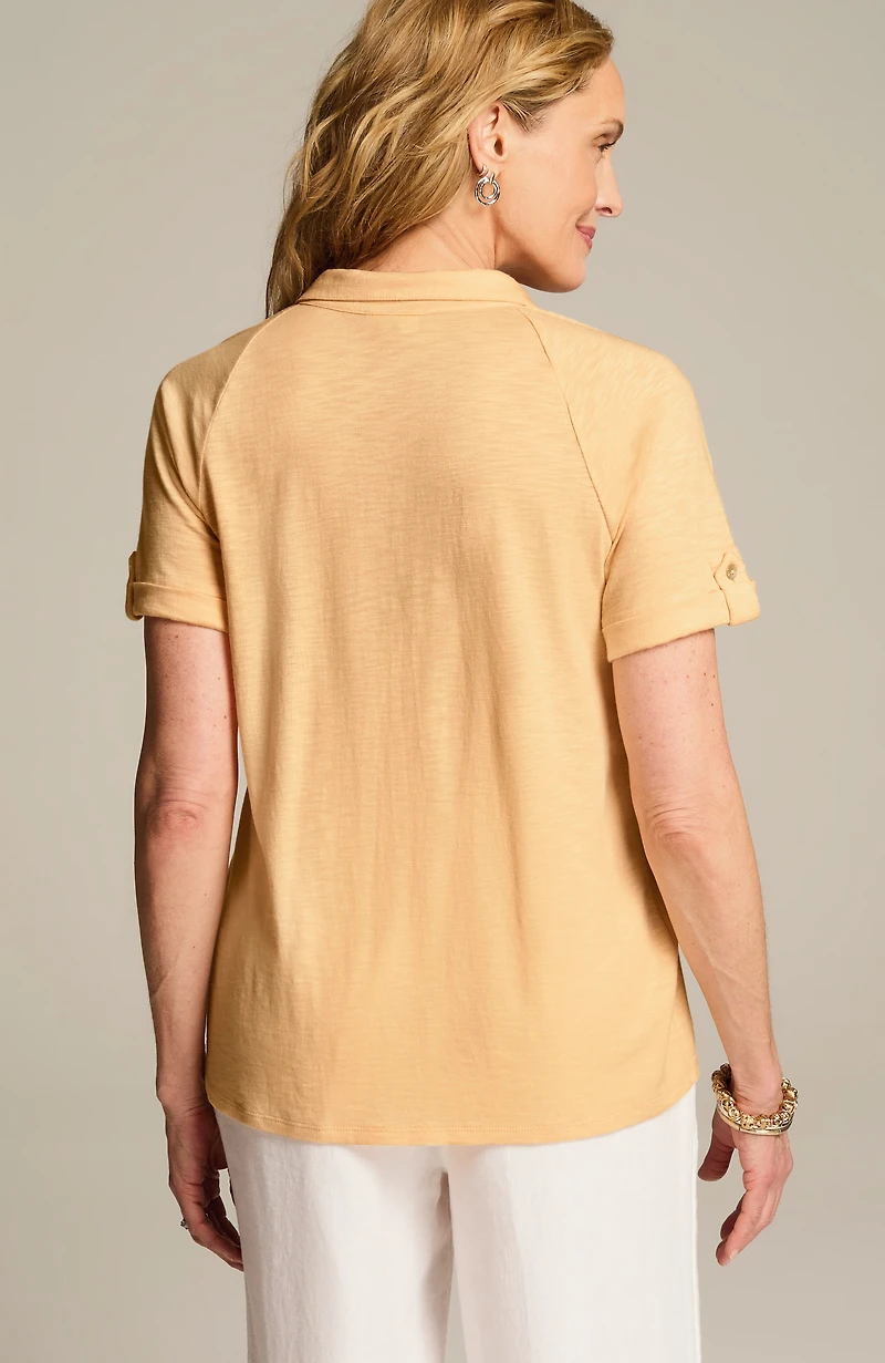 collared button-front knit top